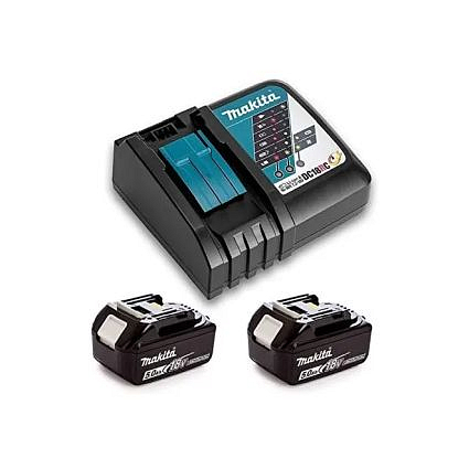 Hoofdafbeelding van Accuset lader en twee accu's Makita 18 volt